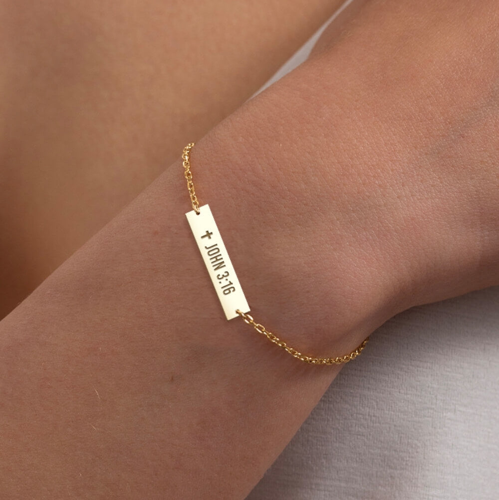 Engraved Bar Bracelet 14K Gold Plated Sterling Silver