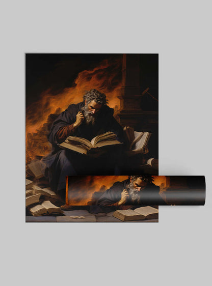 1 Corinthians 3:17 Scholar Amidst Flames Christian Art Poster Print