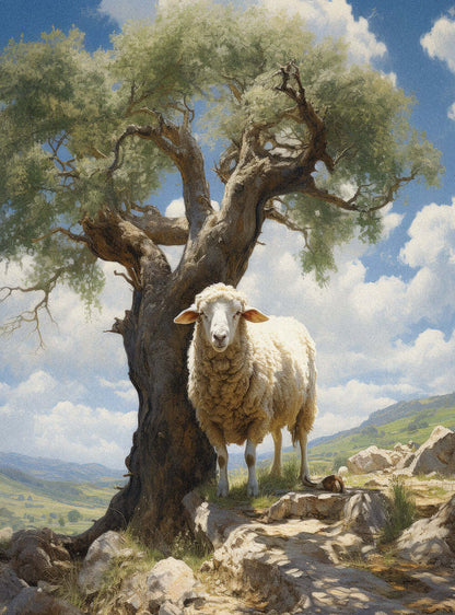 1 Peter 2:24 Pastoral Sheep Scene - Modern Christian Poster Print