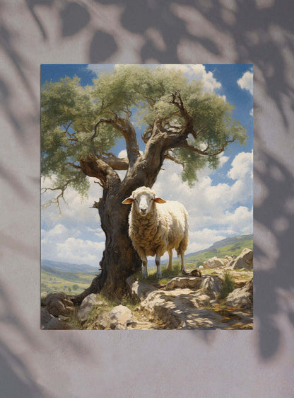 1 Peter 2:24 Pastoral Sheep Scene - Modern Christian Poster Print