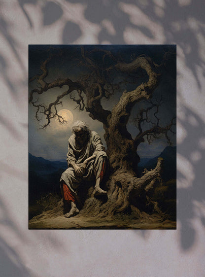 1 Peter 5:6 Ancient Tree & Figure | Christian Painting Poster Print