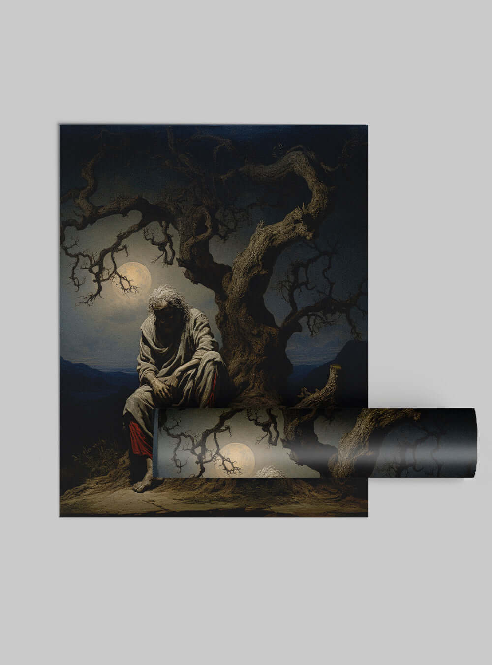 1 Peter 5:6 Ancient Tree & Figure | Christian Painting Poster Print