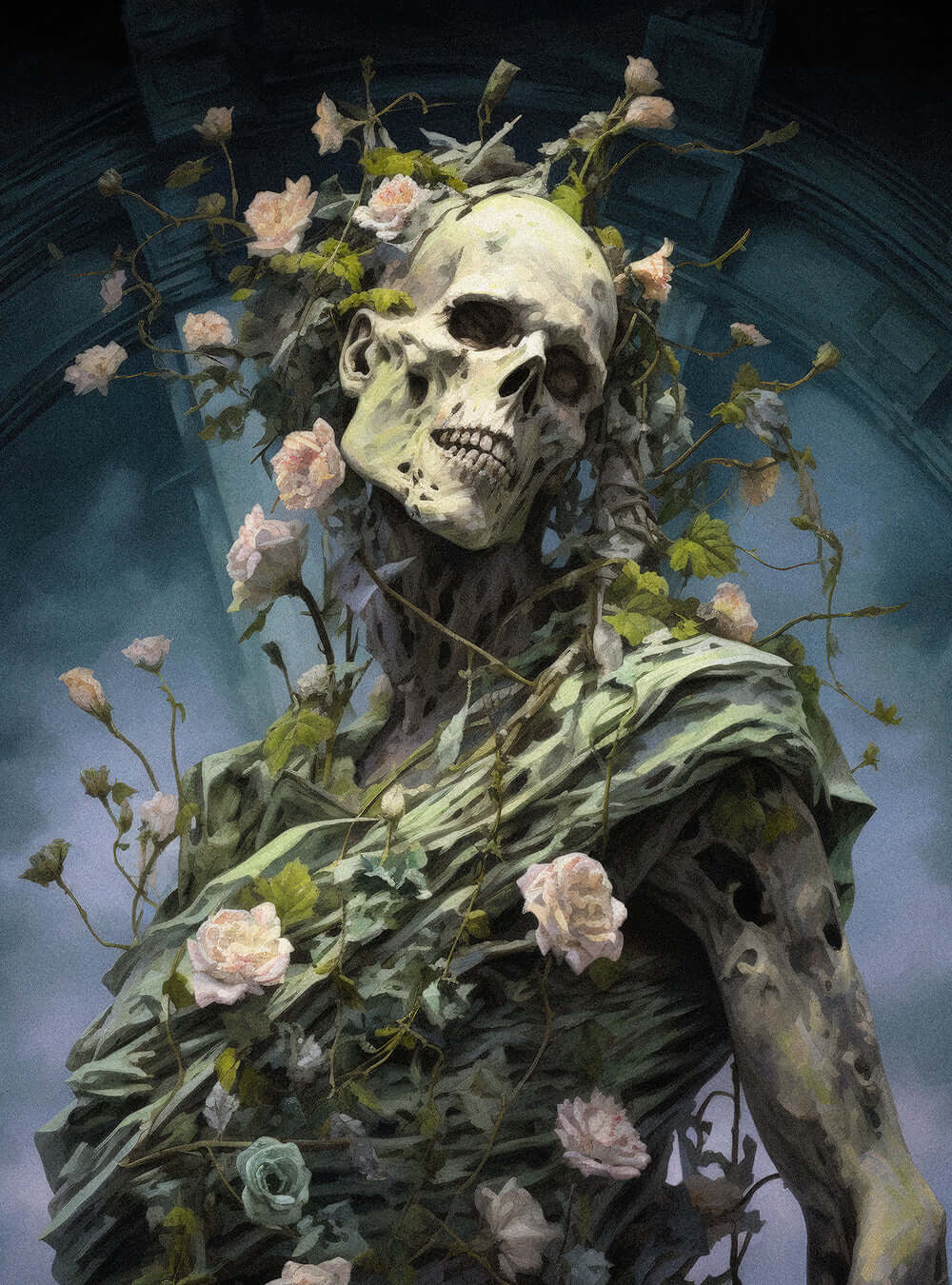 2 Corinthians 12:9 Enigmatic Floral Skull | Christian Decor Poster Print