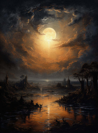 2 Peter 3:10 - Majestic Moonlit Landscape - Christian Art Poster Print