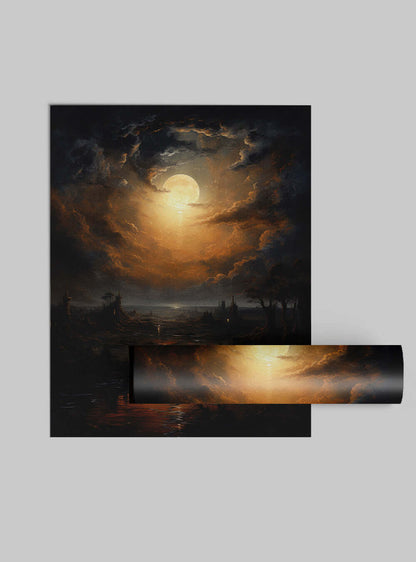 2 Peter 3:10 - Majestic Moonlit Landscape - Christian Art Poster Print