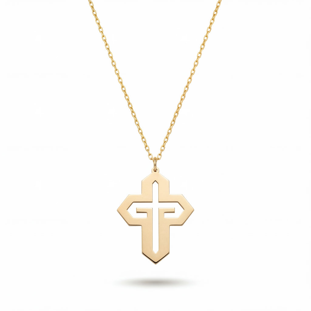 Geo Cross Sterling Silver Necklace in Gold Vermeil