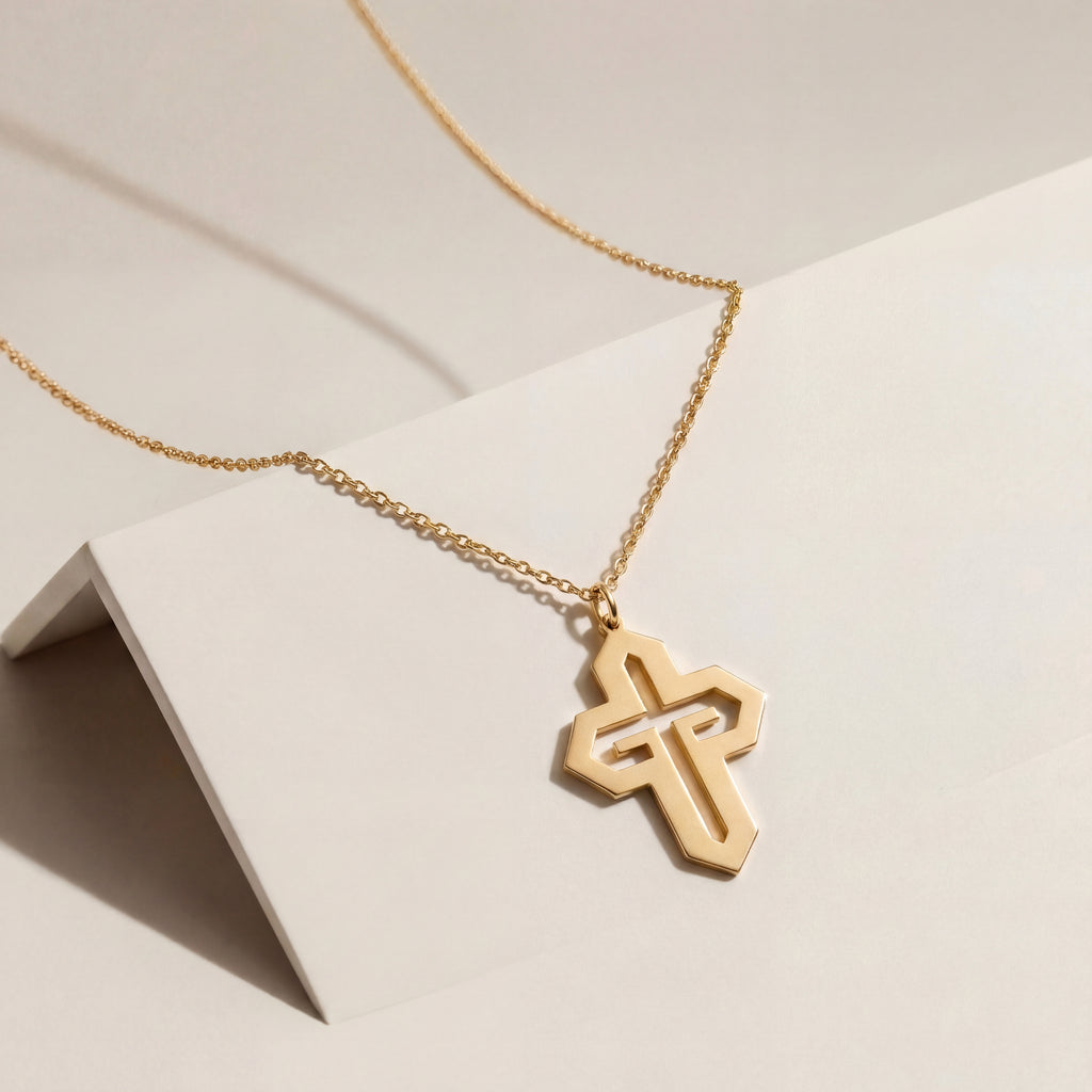 Geo Cross Sterling Silver Necklace in Gold Vermeil