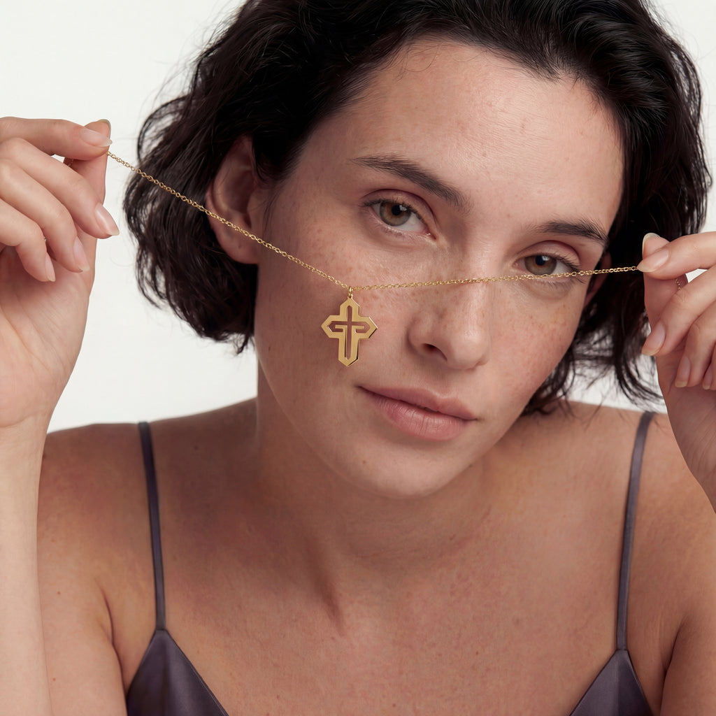 Geo Cross Sterling Silver Necklace in Gold Vermeil