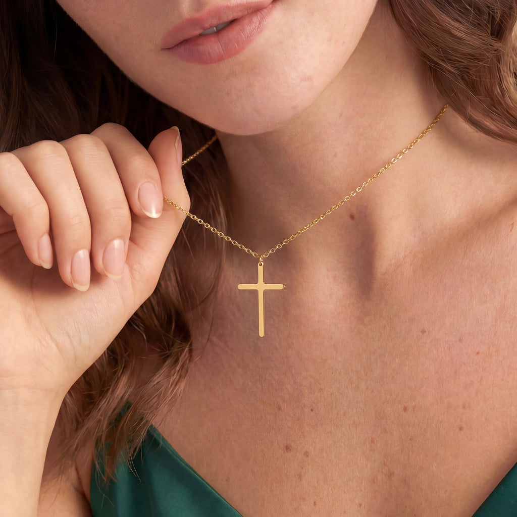 Minimalist Sterling Silver Cross Necklace in Yellow Gold Vermeil