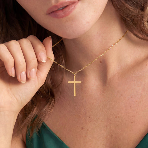 Minimalist Sterling Silver Cross Necklace in Yellow Gold Vermeil