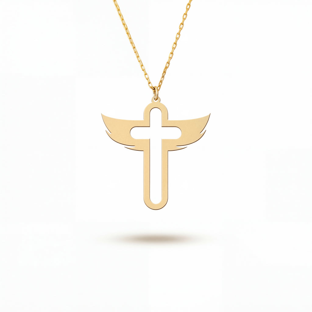 Angel Wings Cross Necklace in Gold Vermeil over Sterling Silver