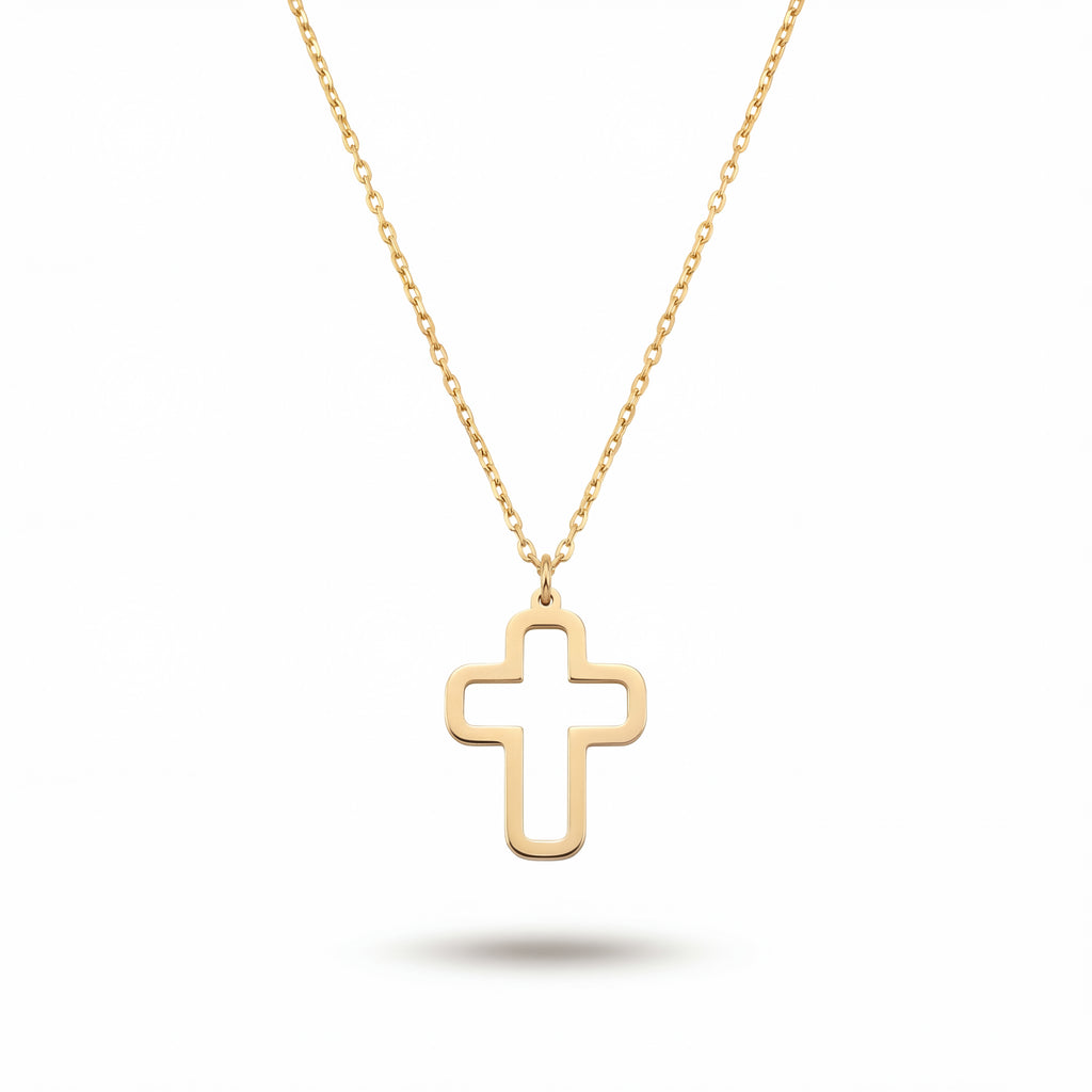 Minimalist Hollow Cross Necklace Gold Vermeil over Sterling Silver