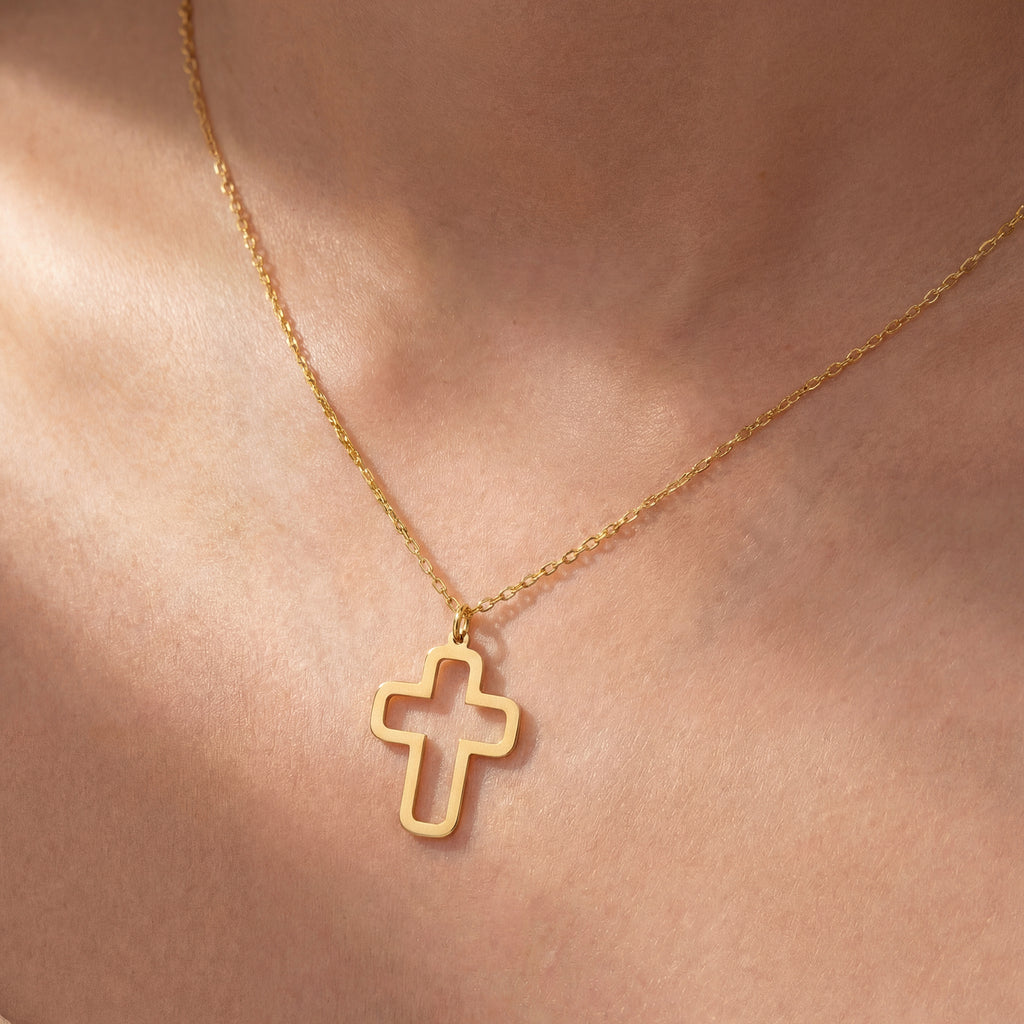 Minimalist Hollow Cross Necklace Gold Vermeil over Sterling Silver