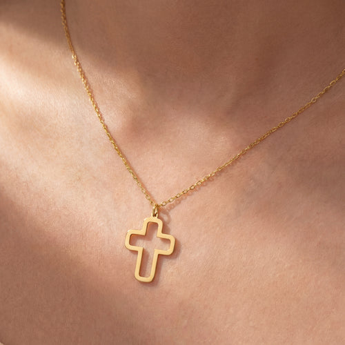 Minimalist Hollow Cross Necklace Gold Vermeil over Sterling Silver