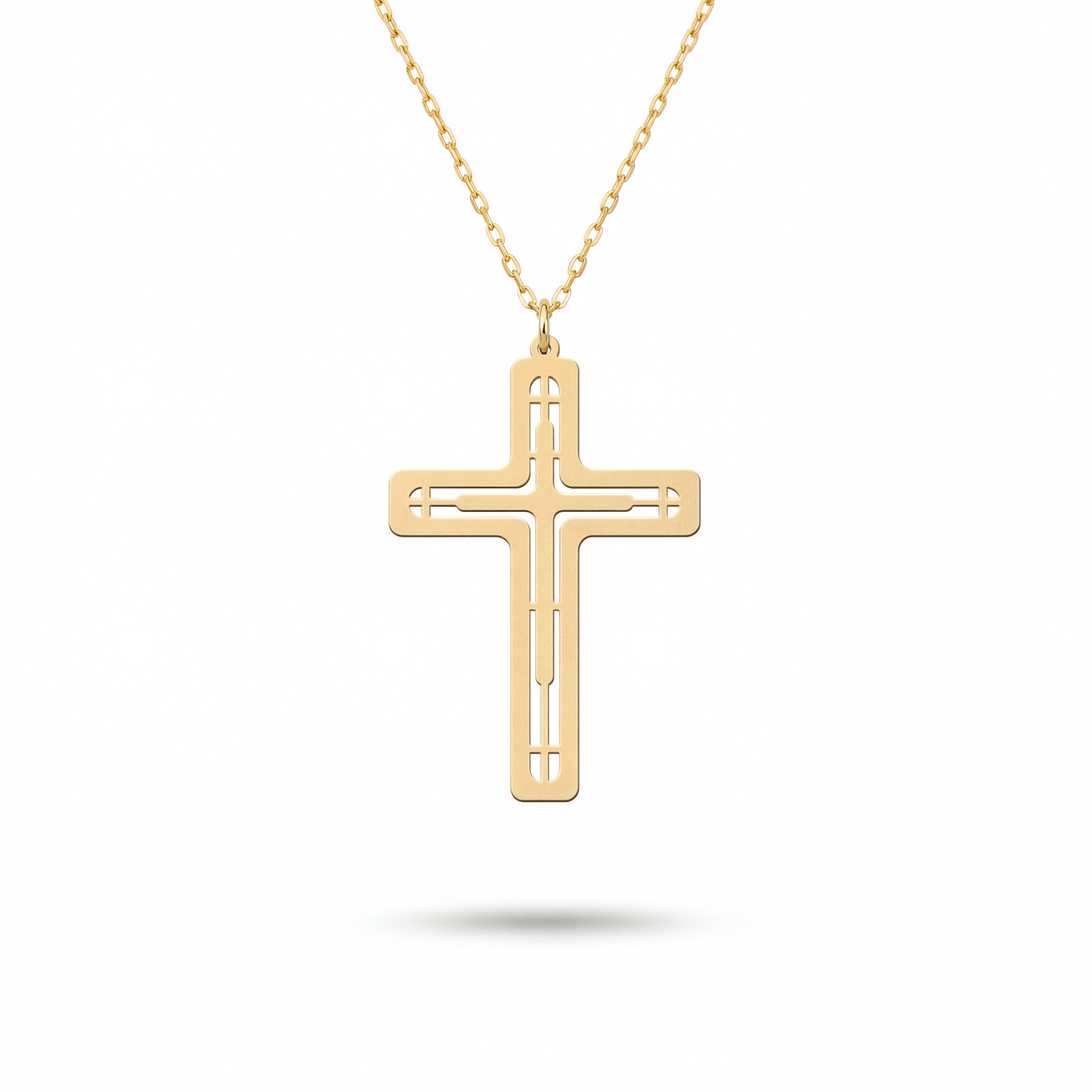 14K Gold Plated Sterling Silver Neoclassical Cross Necklace