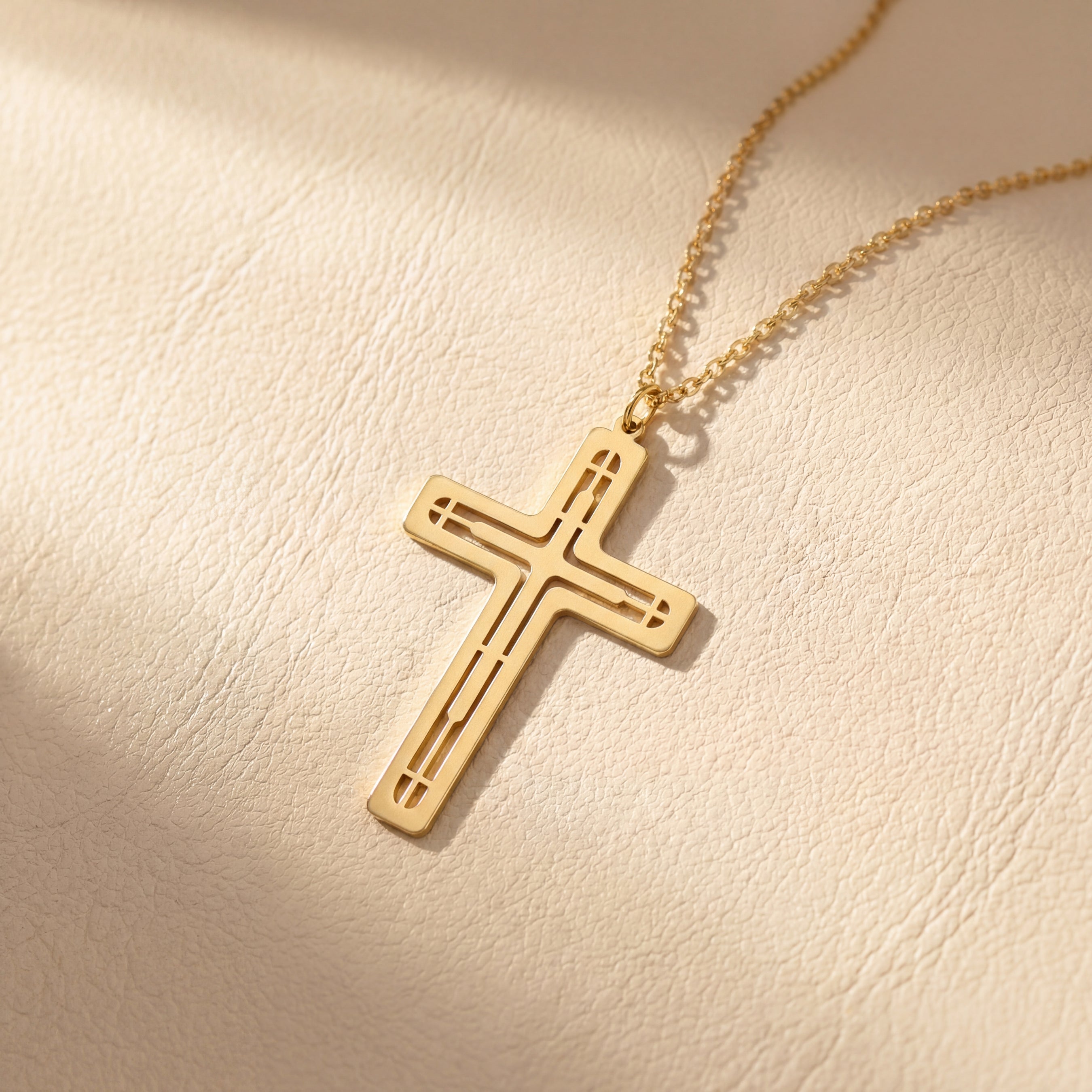 14K Gold Plated Sterling Silver Neoclassical Cross Necklace