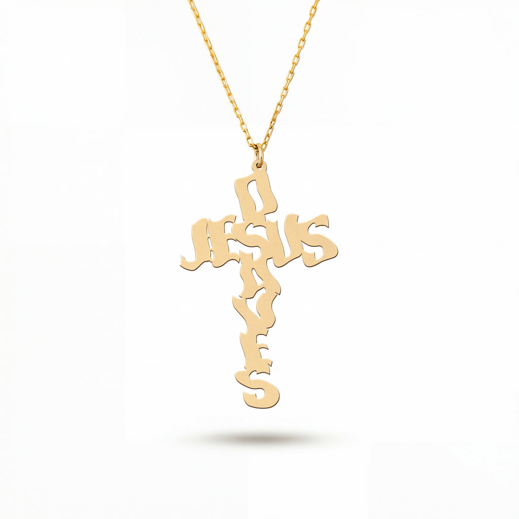 Jesus Saves Cross Necklace in 18k Gold Vermeil