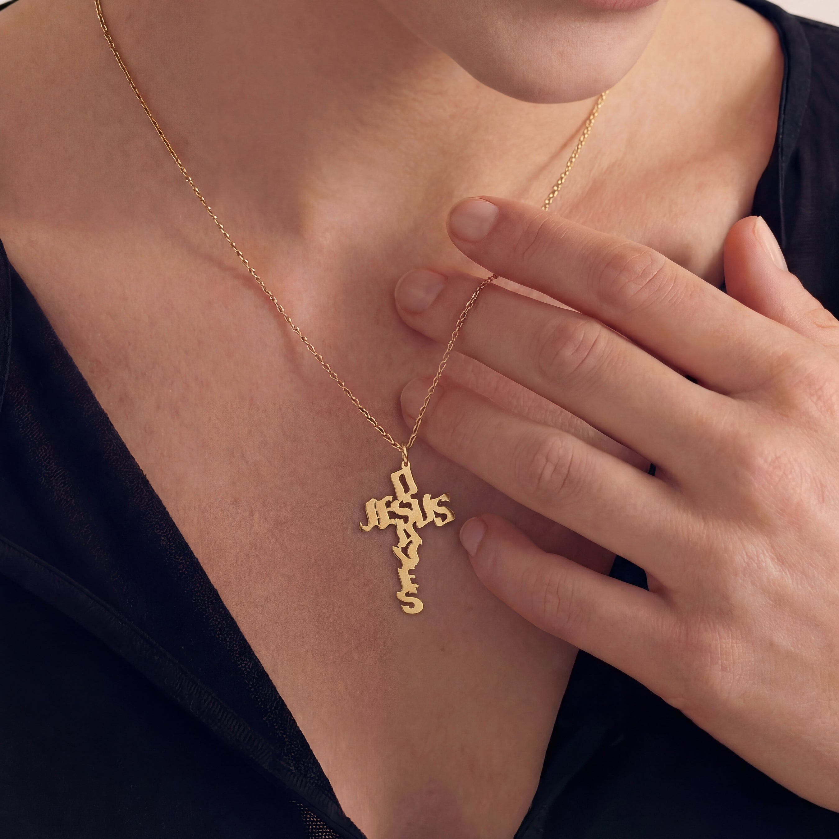 Cross-Shaped Jesus Saves 14K Gold Plated Silver Necklace