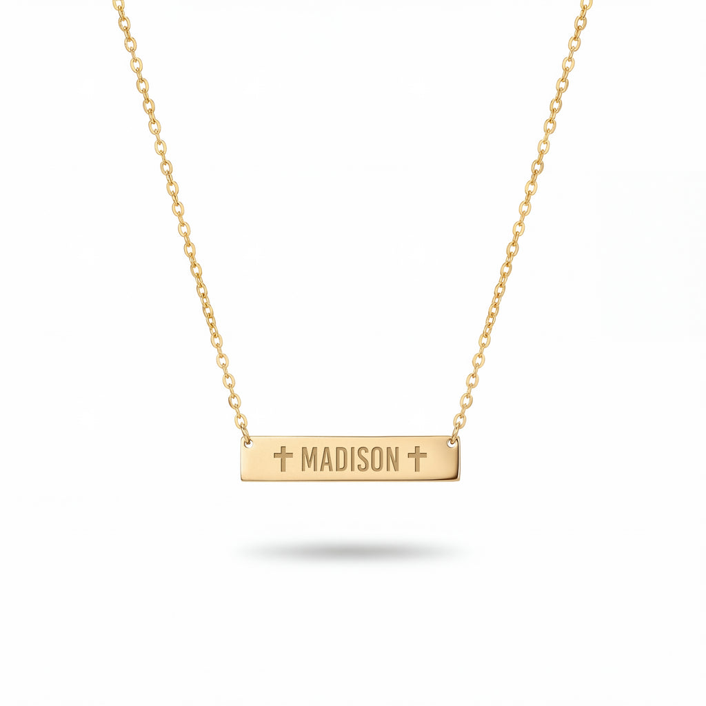 Engraved Bar Necklace Gold Vermeil over Sterling Silver