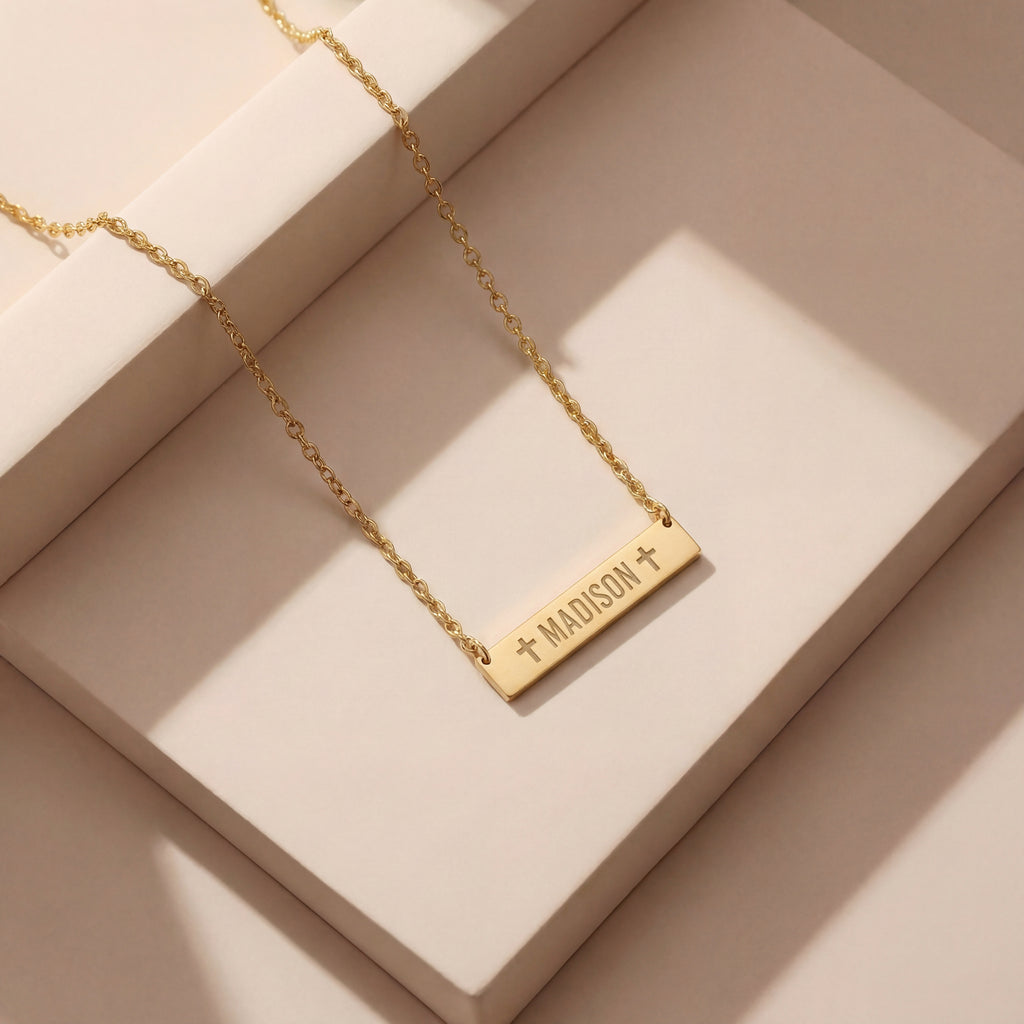 Engraved Bar Necklace Gold Vermeil over Sterling Silver