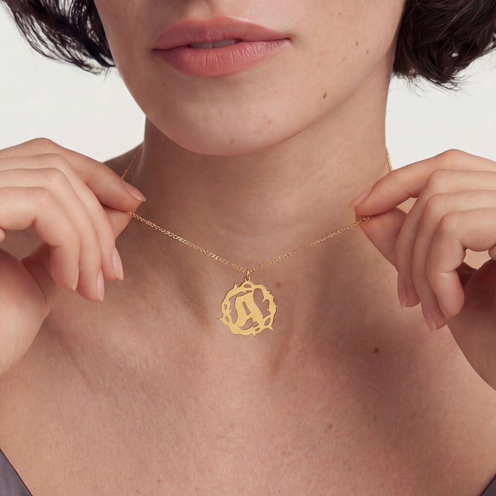 Crown of Thorns Initial Necklace 18k Gold Vermeil