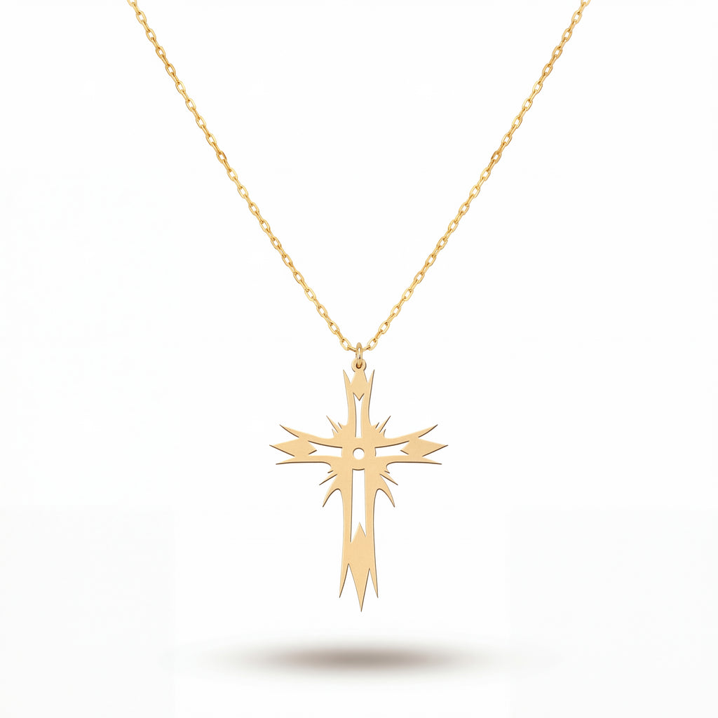 Radiant Edgy Cross Necklace in Gold Vermeil