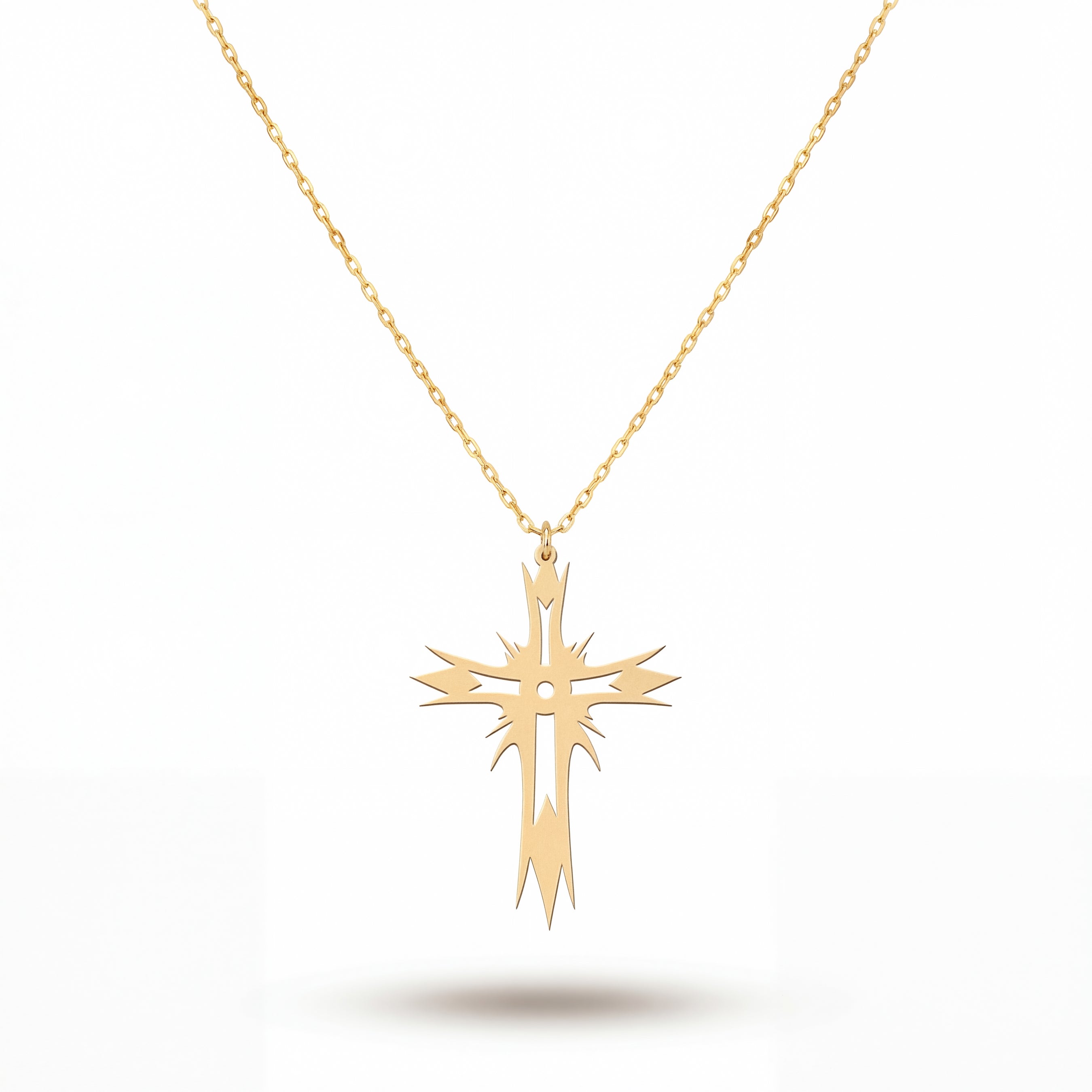 Radiant Edgy Cross Necklace in Gold Vermeil