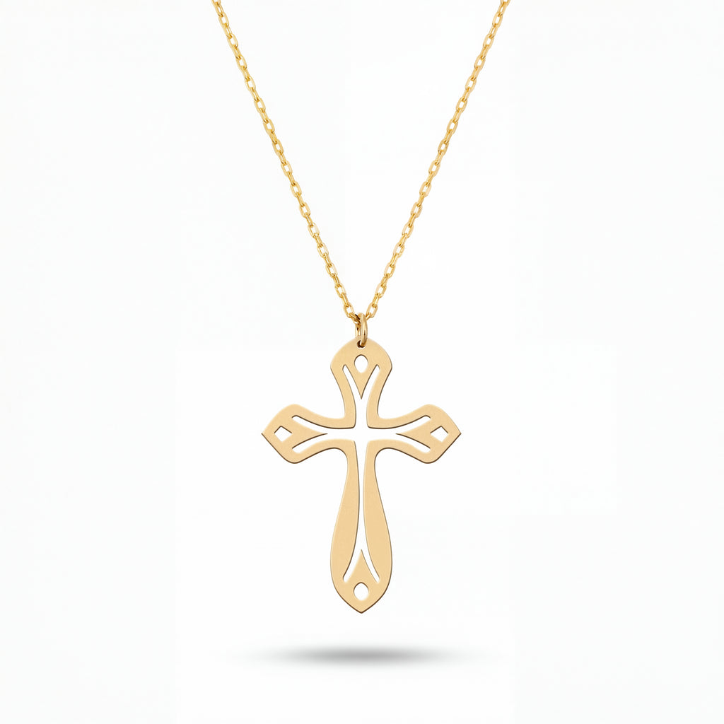 Leaf Cross Necklace in Gold Vermeil over Sterling Silver
