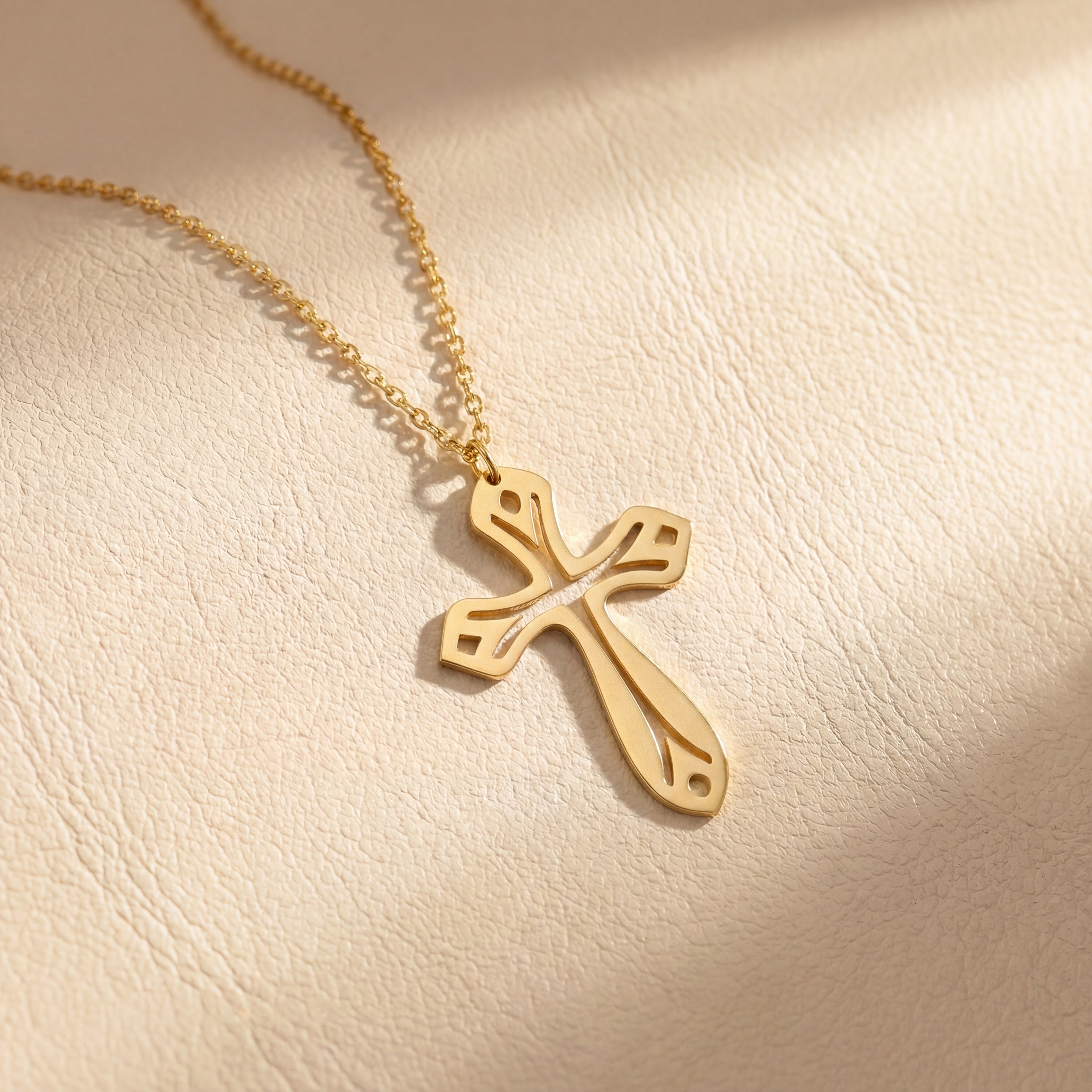 Leaf Cross Necklace in Gold Vermeil over Sterling Silver
