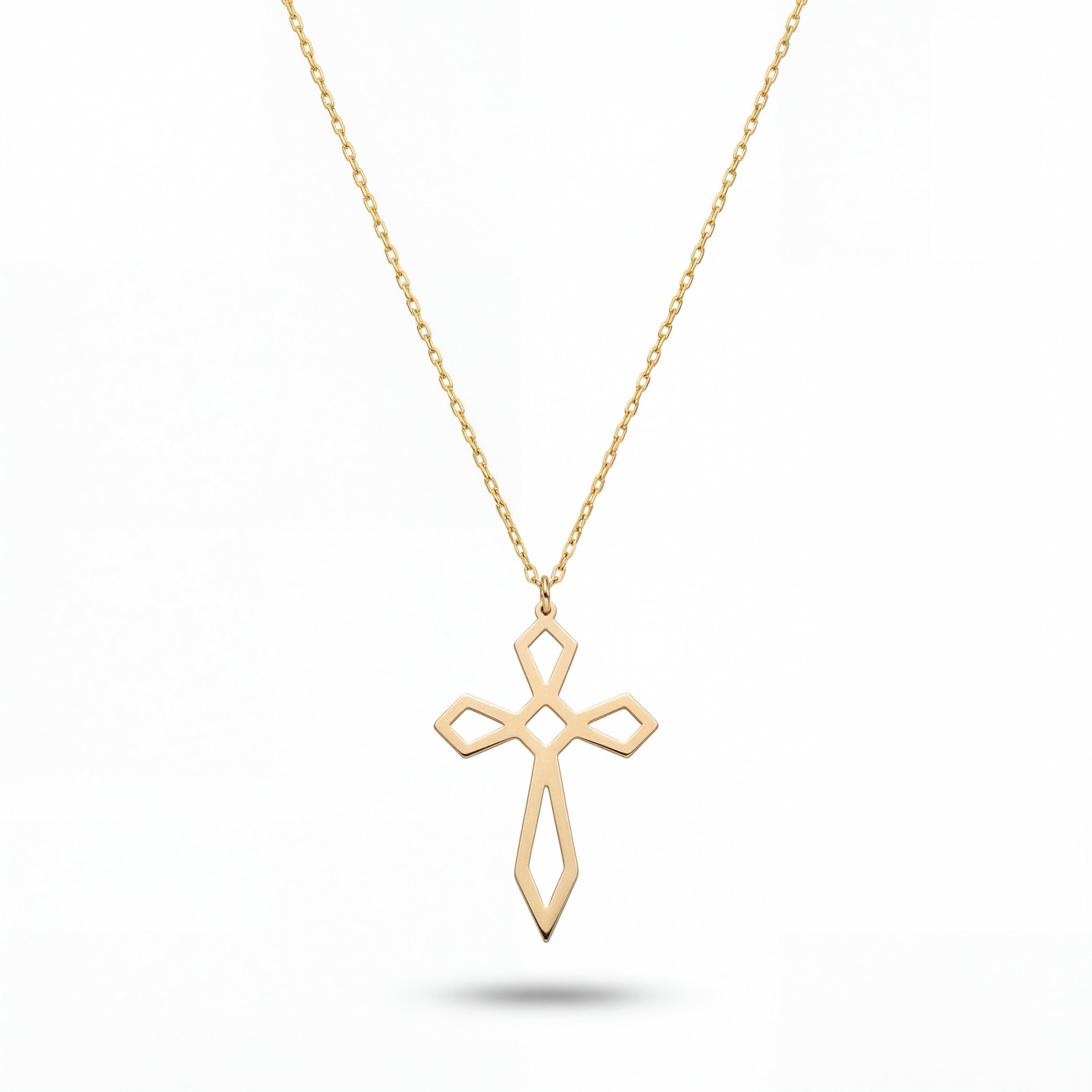 Geometric Hollow Cross Necklace in Gold Vermeil