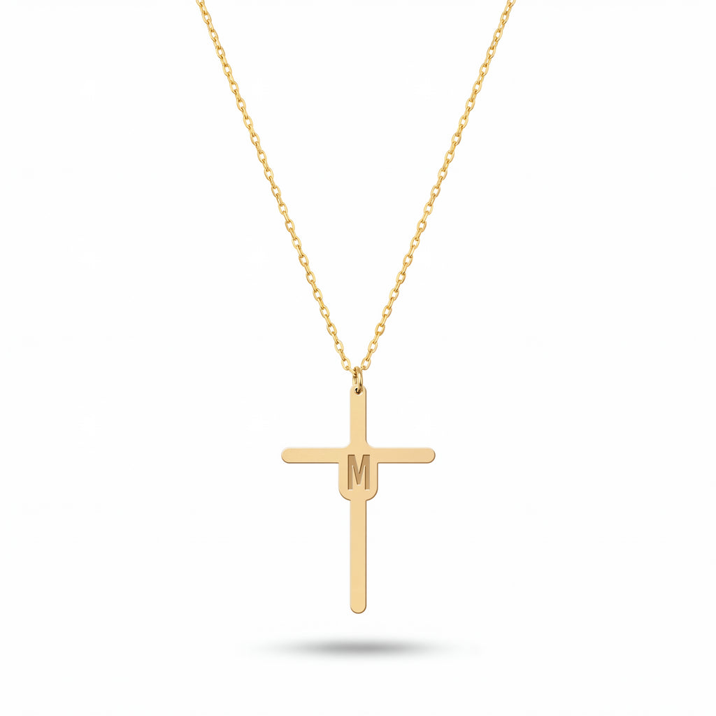 Initial Cross Necklace Gold Vermeil Sterling Silver