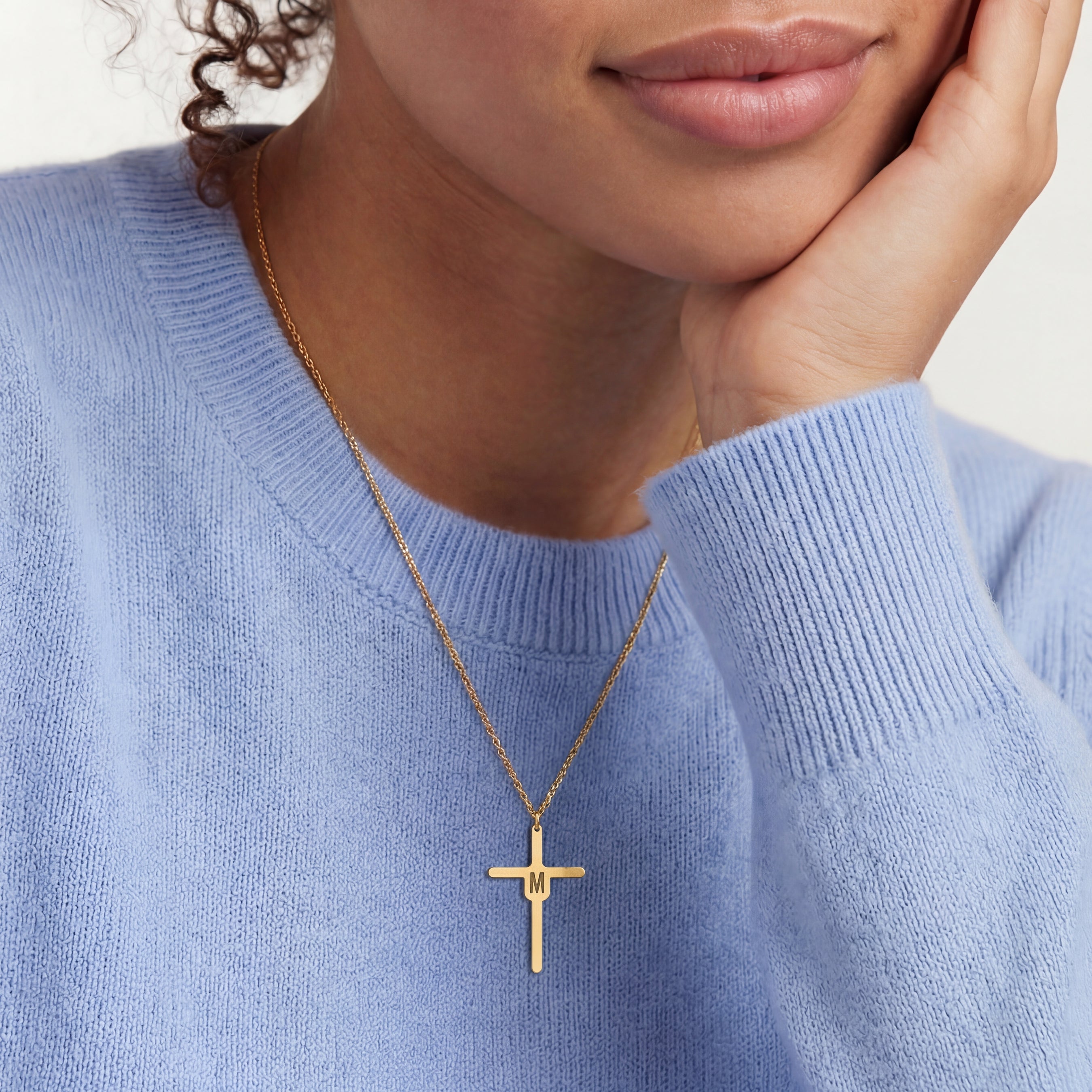 Initial Cross Necklace Gold Vermeil Sterling Silver