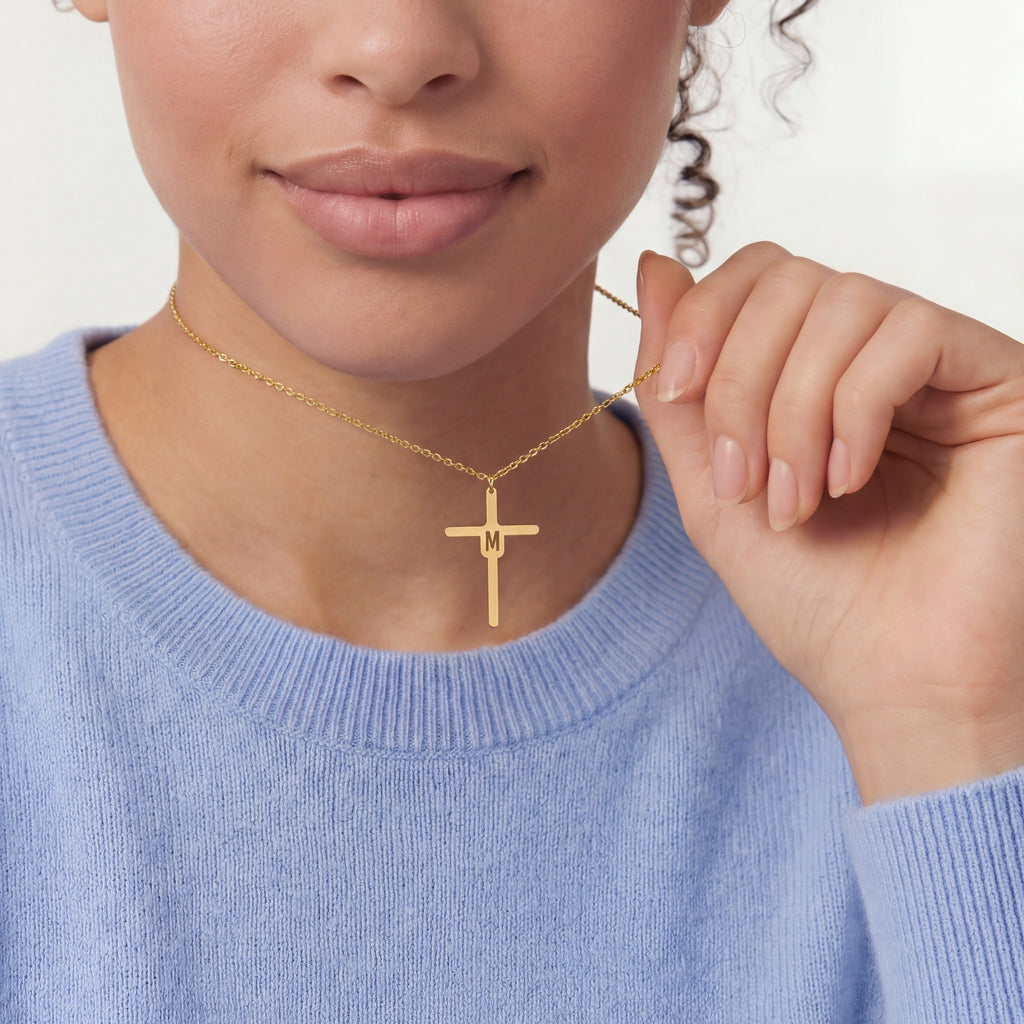 Initial Cross Necklace Gold Vermeil Sterling Silver