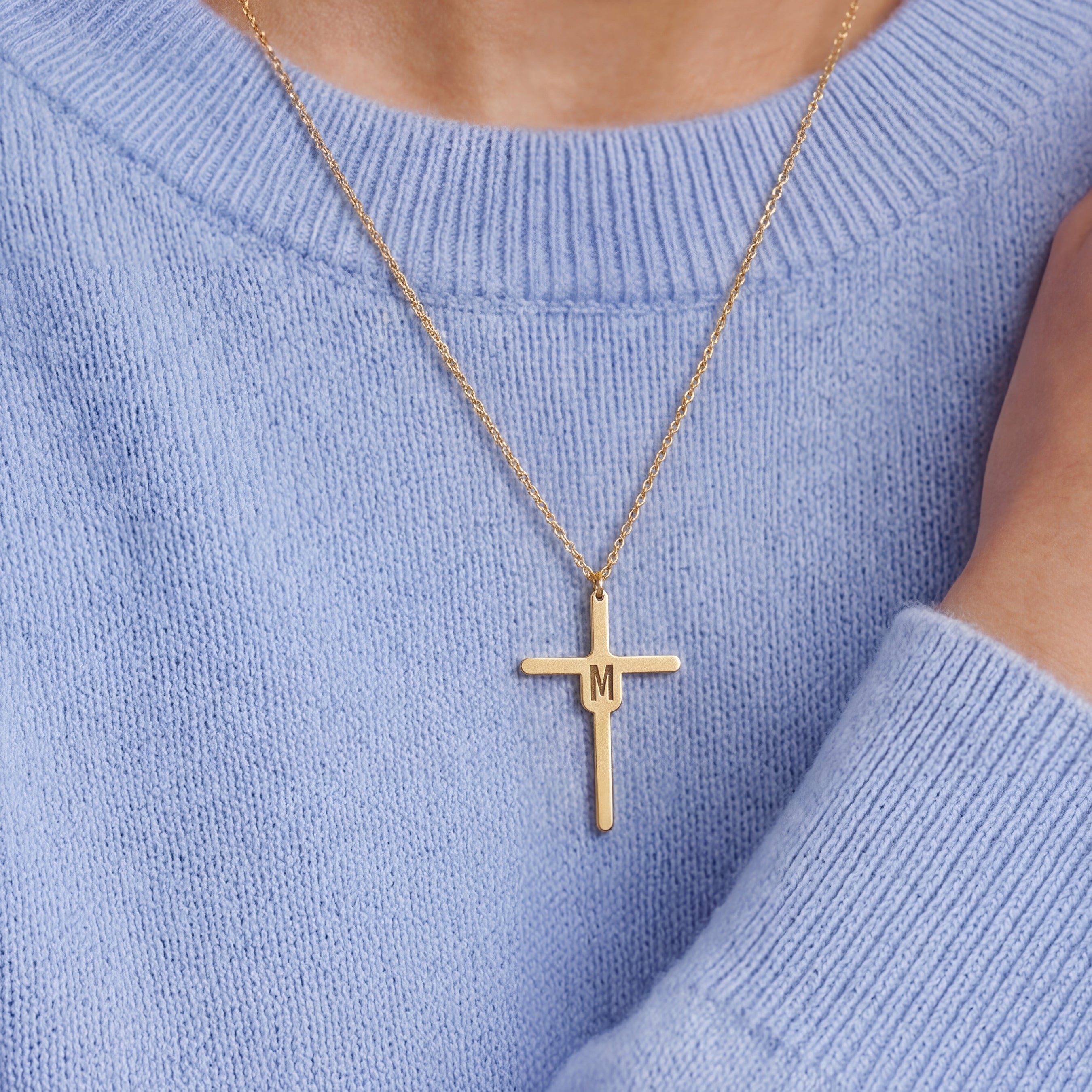 Initial Cross Necklace Gold Vermeil Sterling Silver