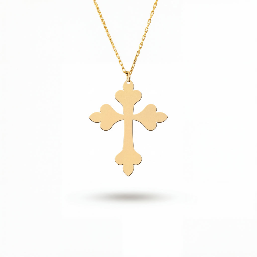 Plant Cross Necklace in Yellow Gold Vermeil