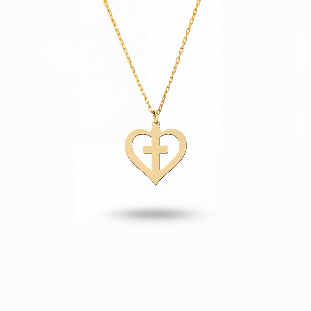 Cross Heart Necklace in Gold Vermeil