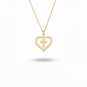 Cross Heart 14K Gold Plated Sterling Silver Necklace