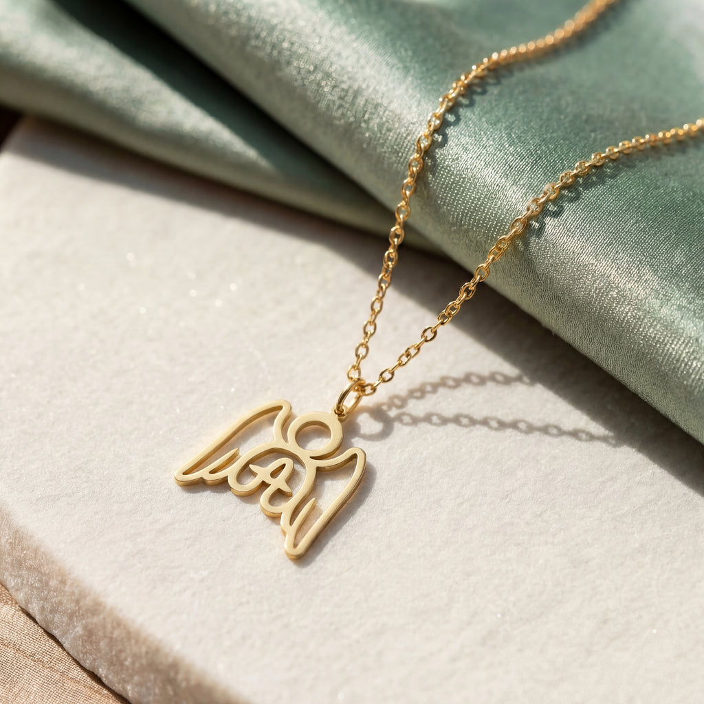 Praying Angel Necklace Gold Vermeil over Sterling Silver