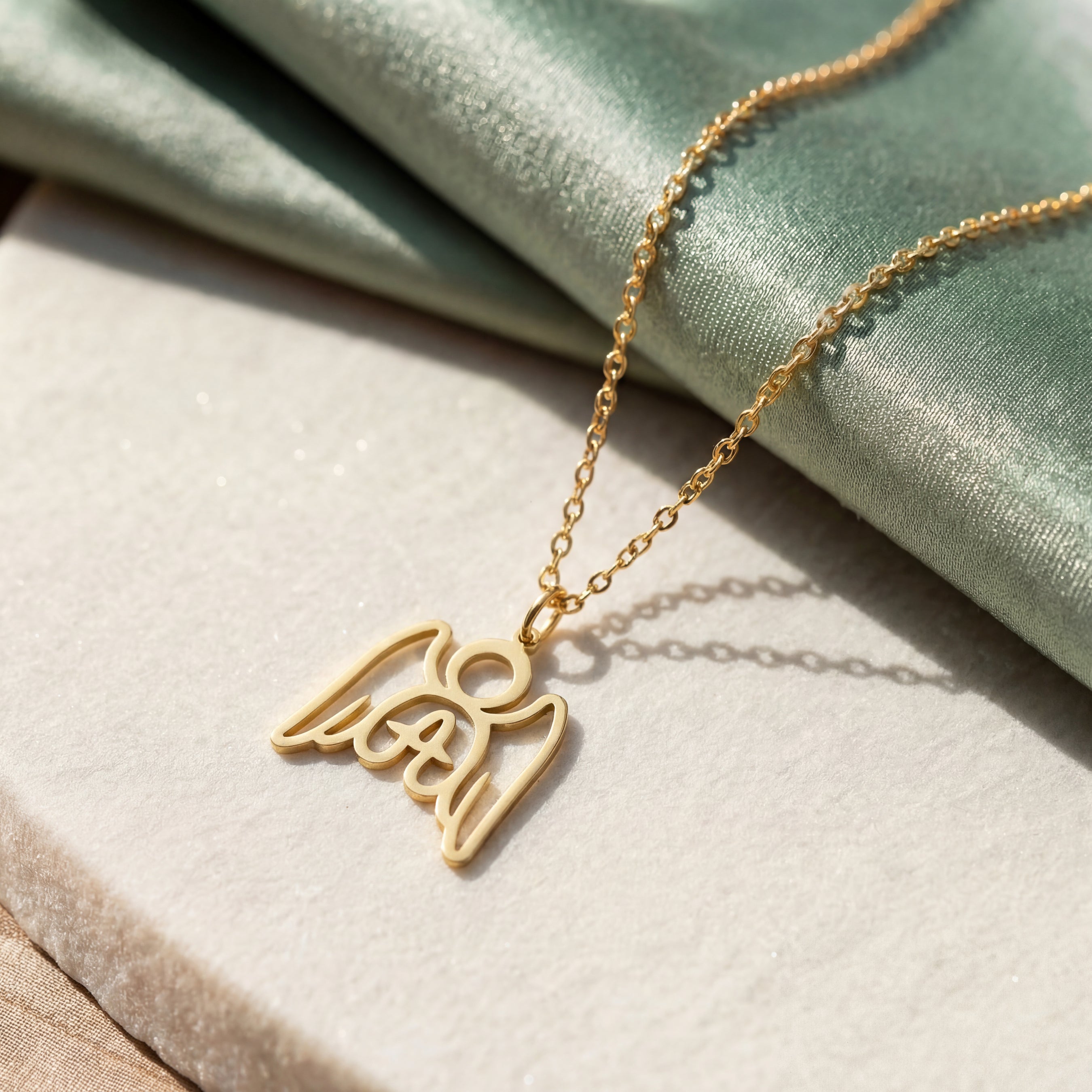 Praying Angel Necklace Gold Vermeil over Sterling Silver