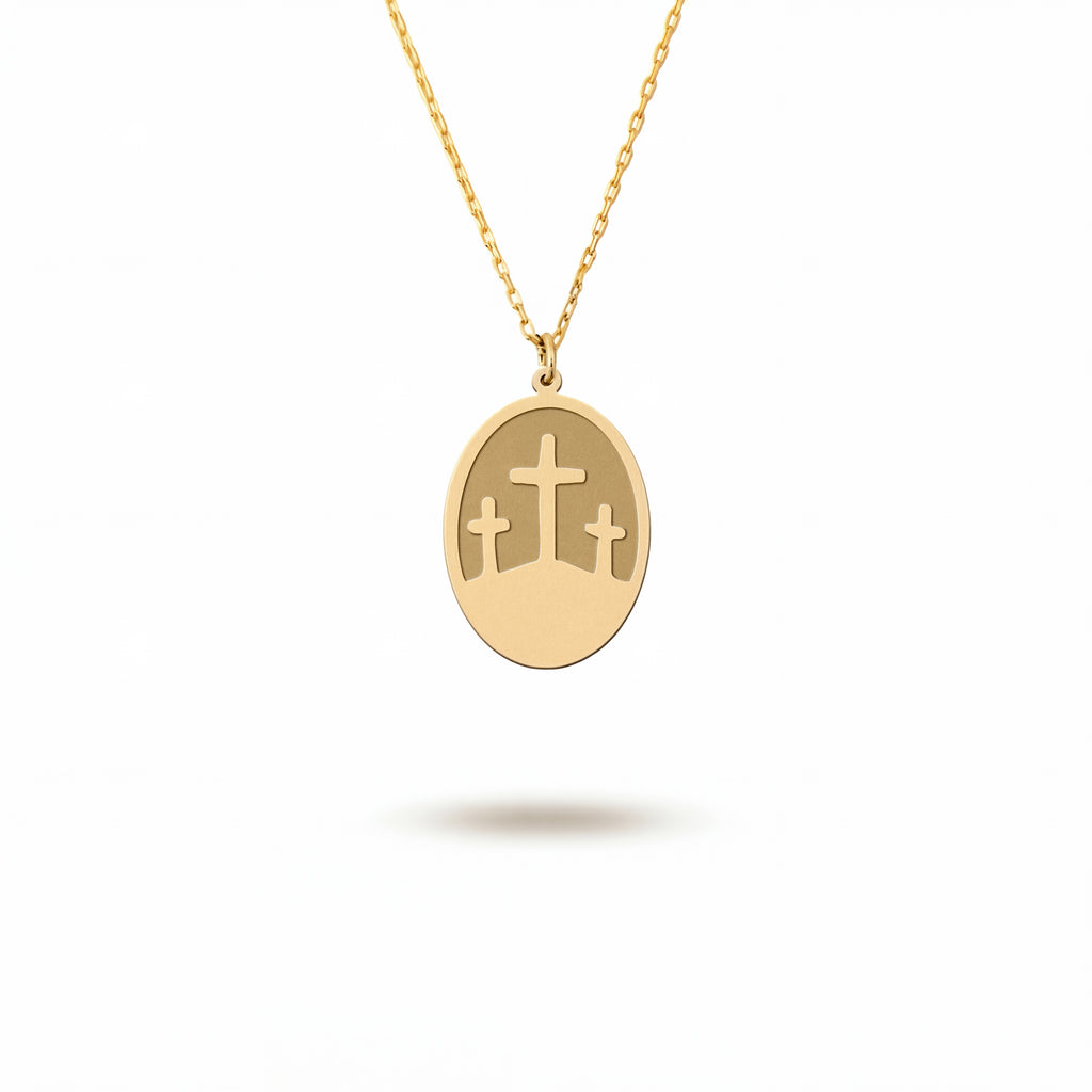 Oval Calvary Necklace in Gold Vermeil Sterling Silver