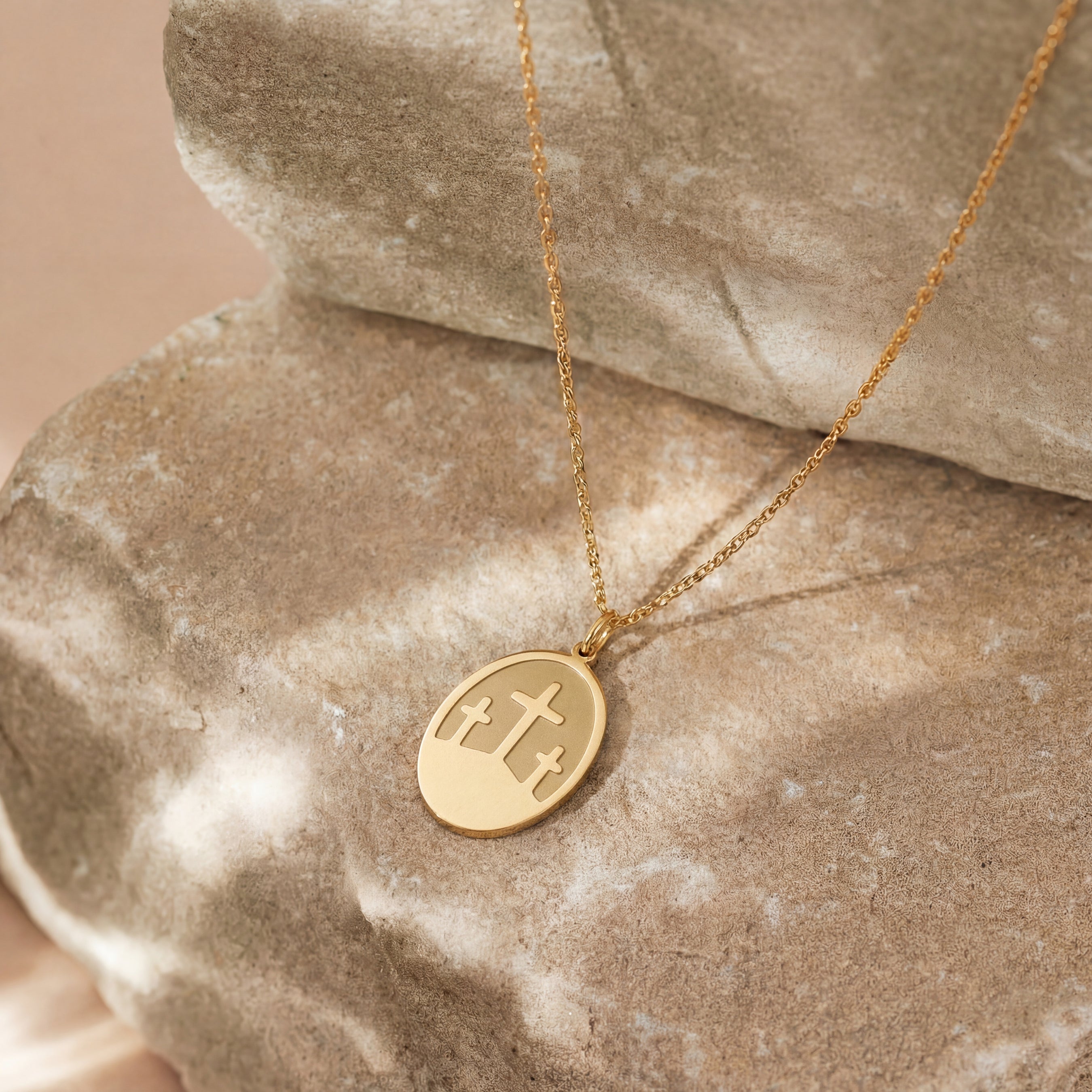 Oval Calvary Necklace in Gold Vermeil Sterling Silver
