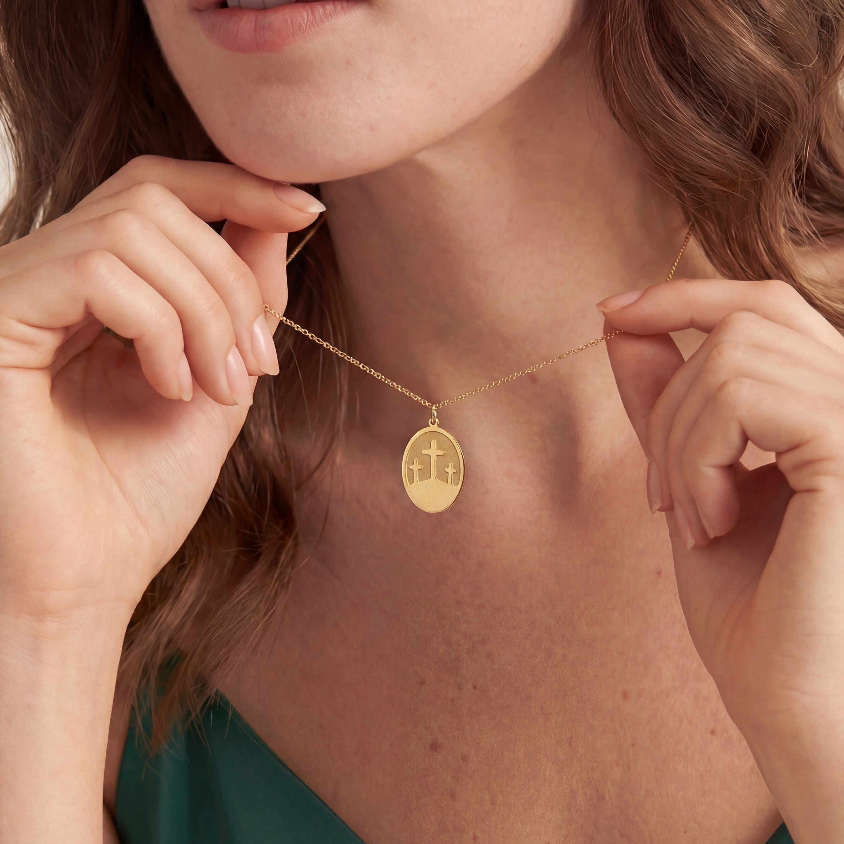 Oval Calvary Necklace in Gold Vermeil Sterling Silver