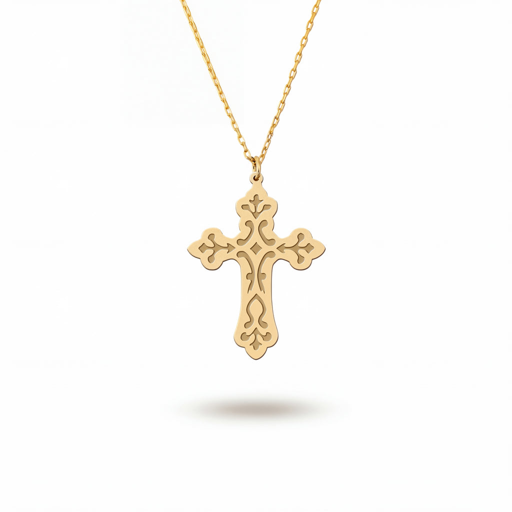 Ornate Cross Necklace in Yellow Gold Vermeil over Sterling Silver