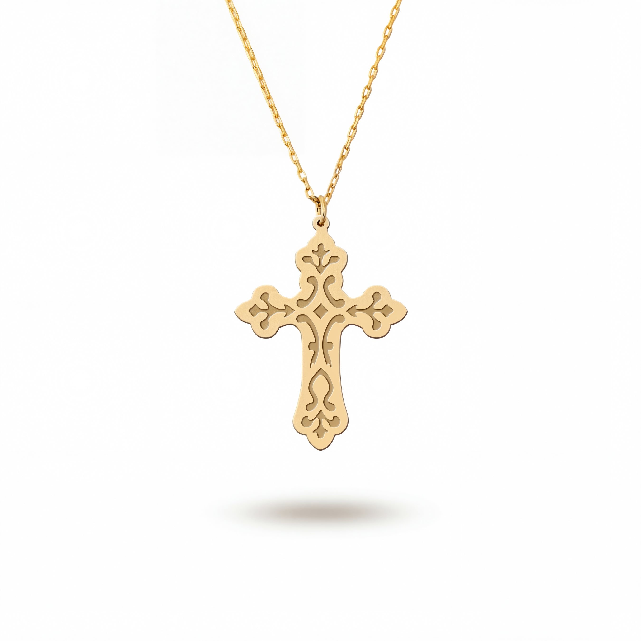 Ornate Cross Necklace in Yellow Gold Vermeil over Sterling Silver