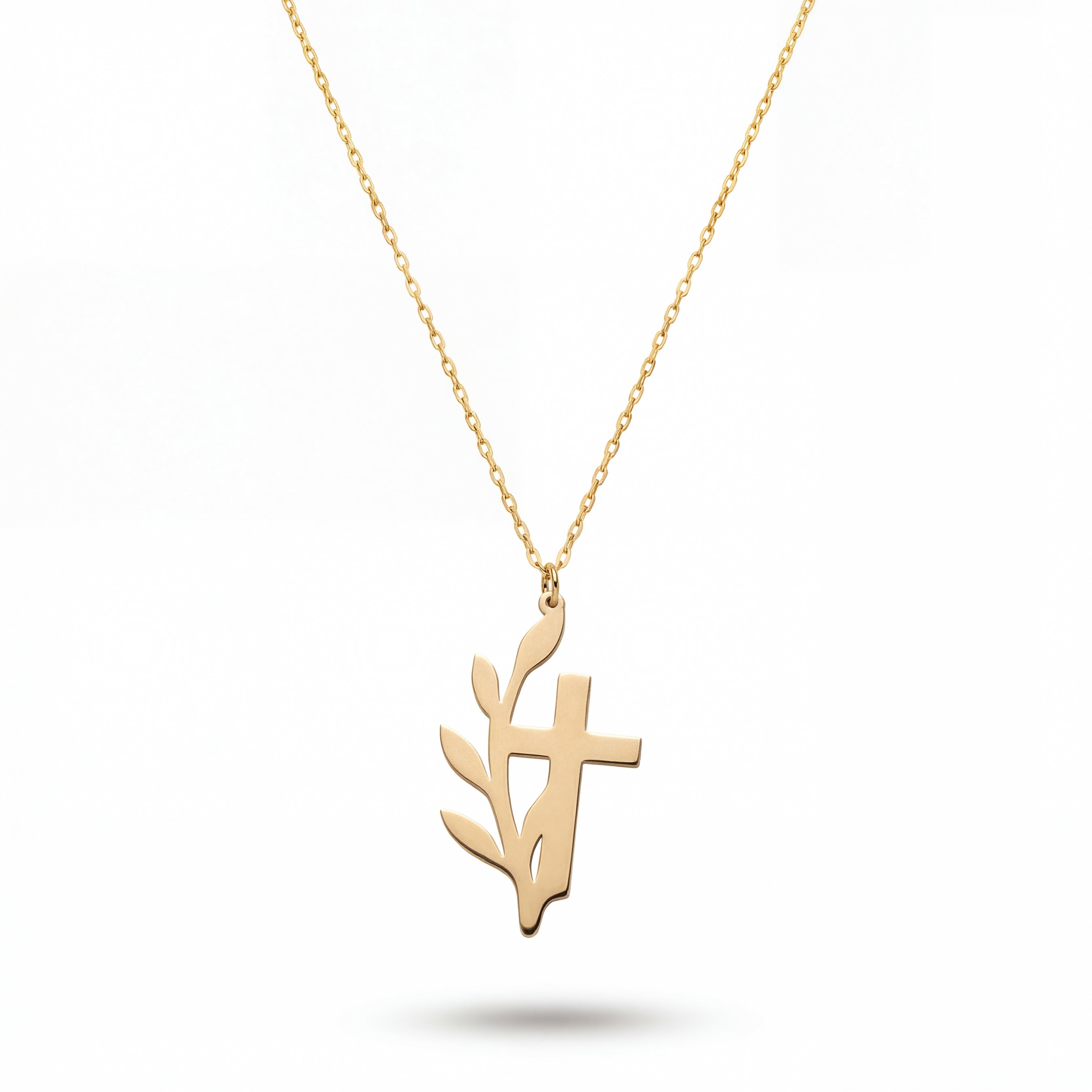 Minimalist Leaf Cross Necklace 18k Gold Vermeil over Sterling Silver