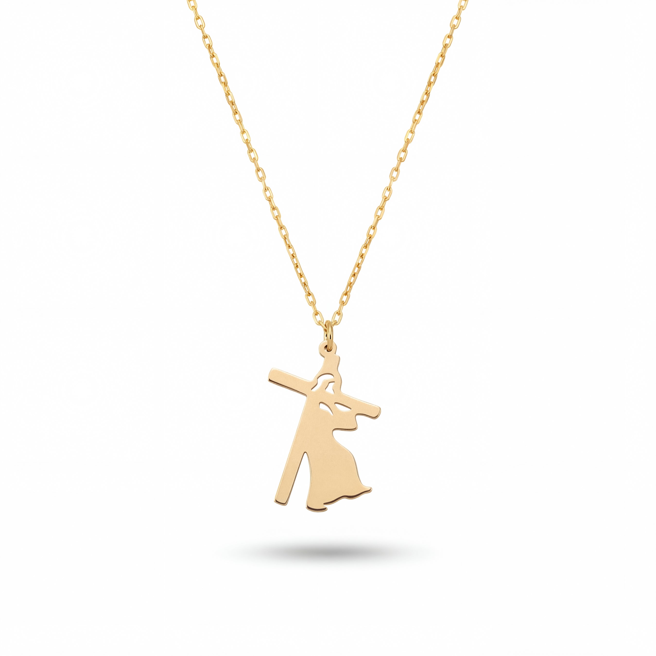Christ Carrying Cross Necklace in Yellow Gold Vermeil