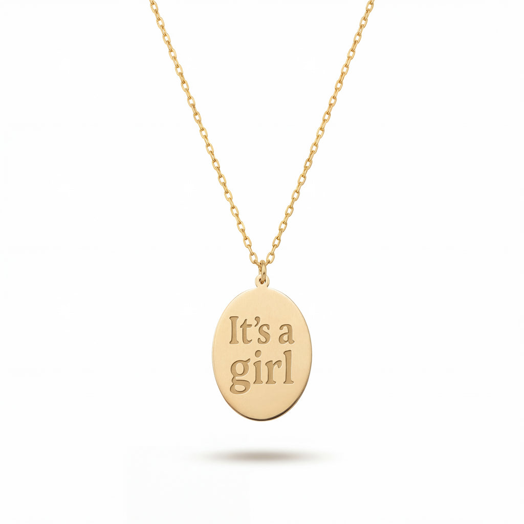 Unique Oval Its a Girl Necklace in 18k Gold Vermeil over Sterling Silver
