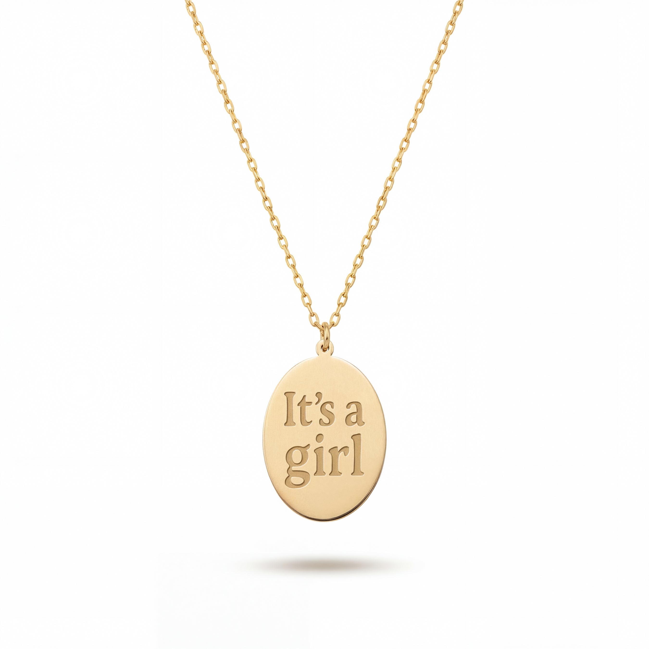 Unique Oval Its a Girl Necklace in 18k Gold Vermeil over Sterling Silver