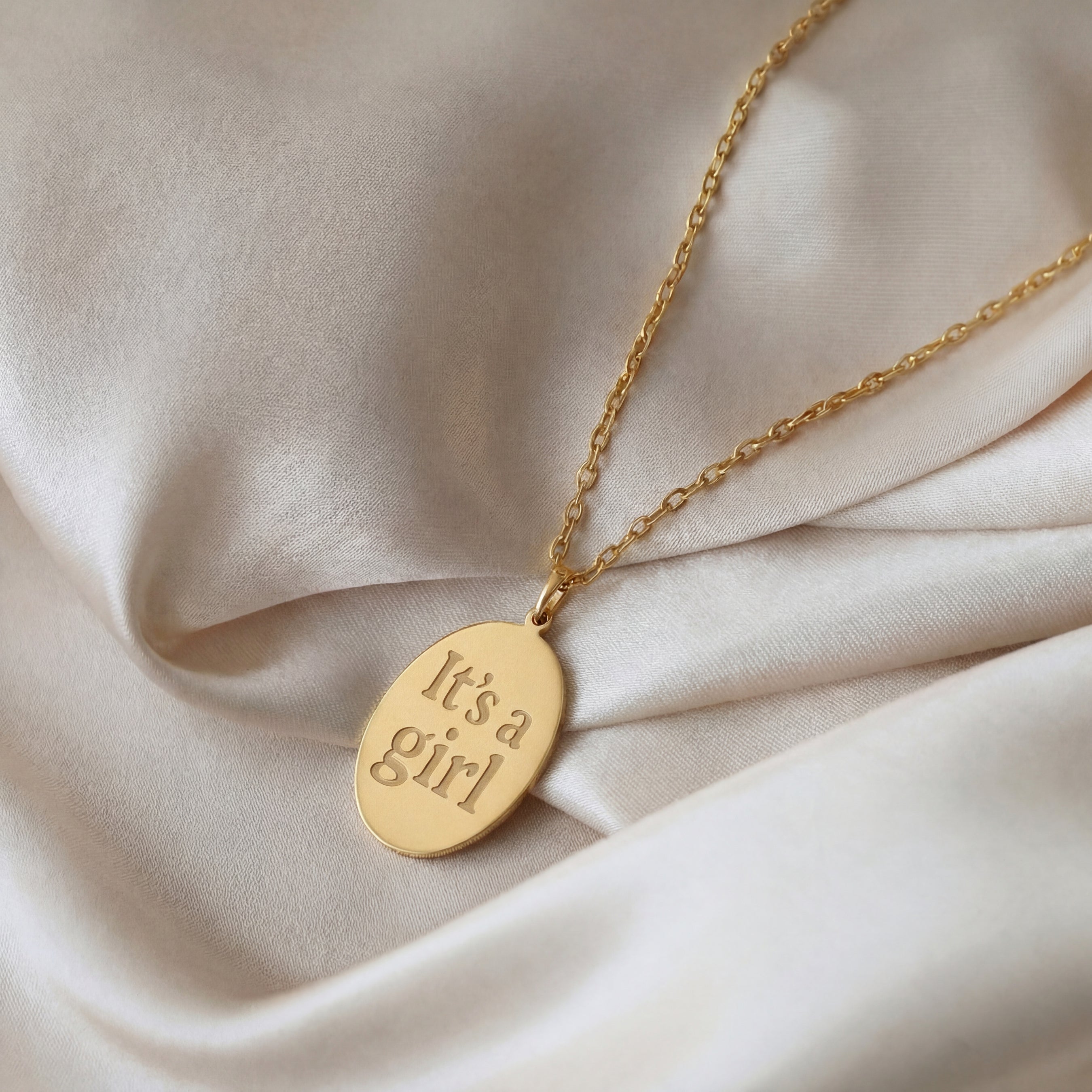 Unique Oval Its a Girl Necklace in 18k Gold Vermeil over Sterling Silver
