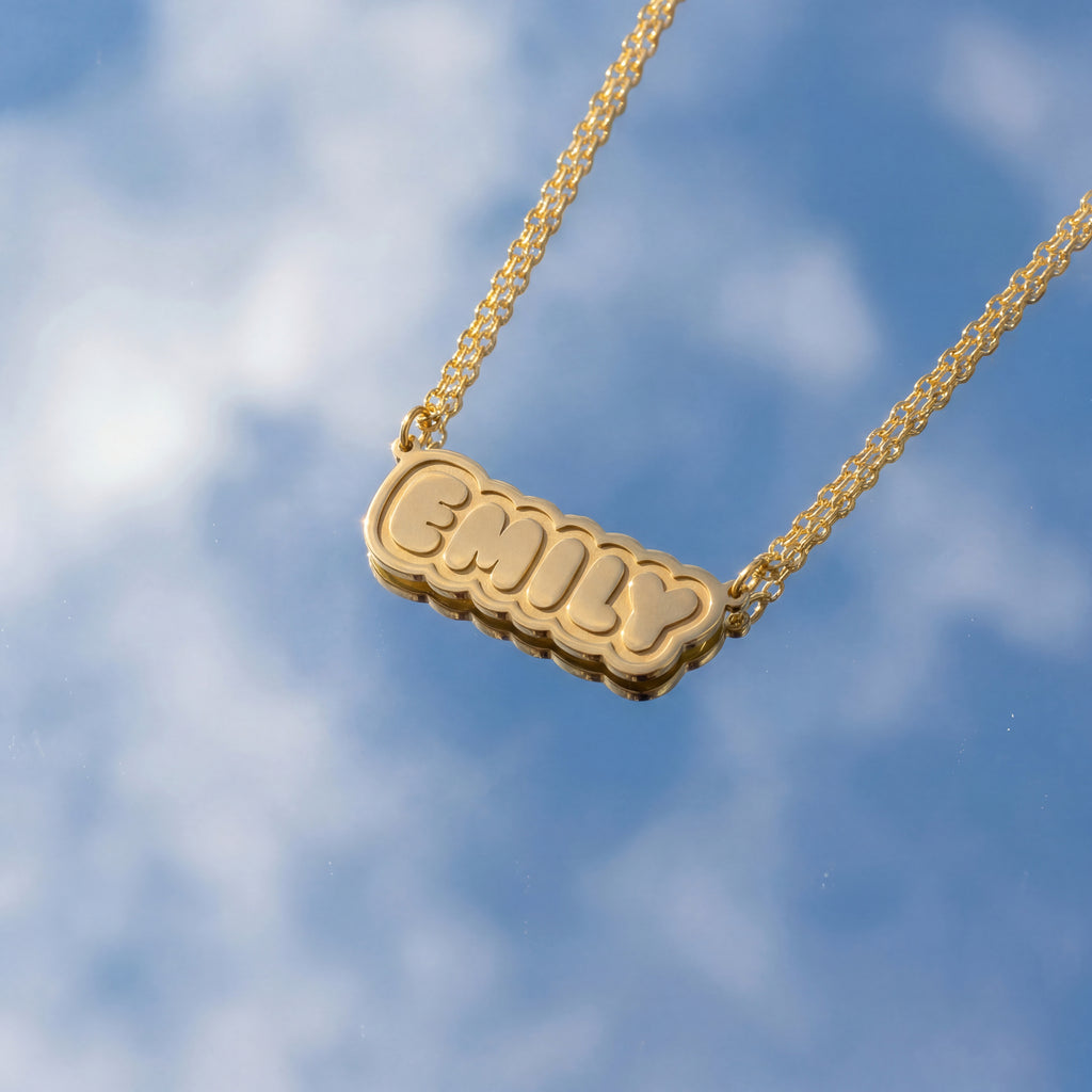 Bubble Font Personalized Name Necklace Gold Vermeil
